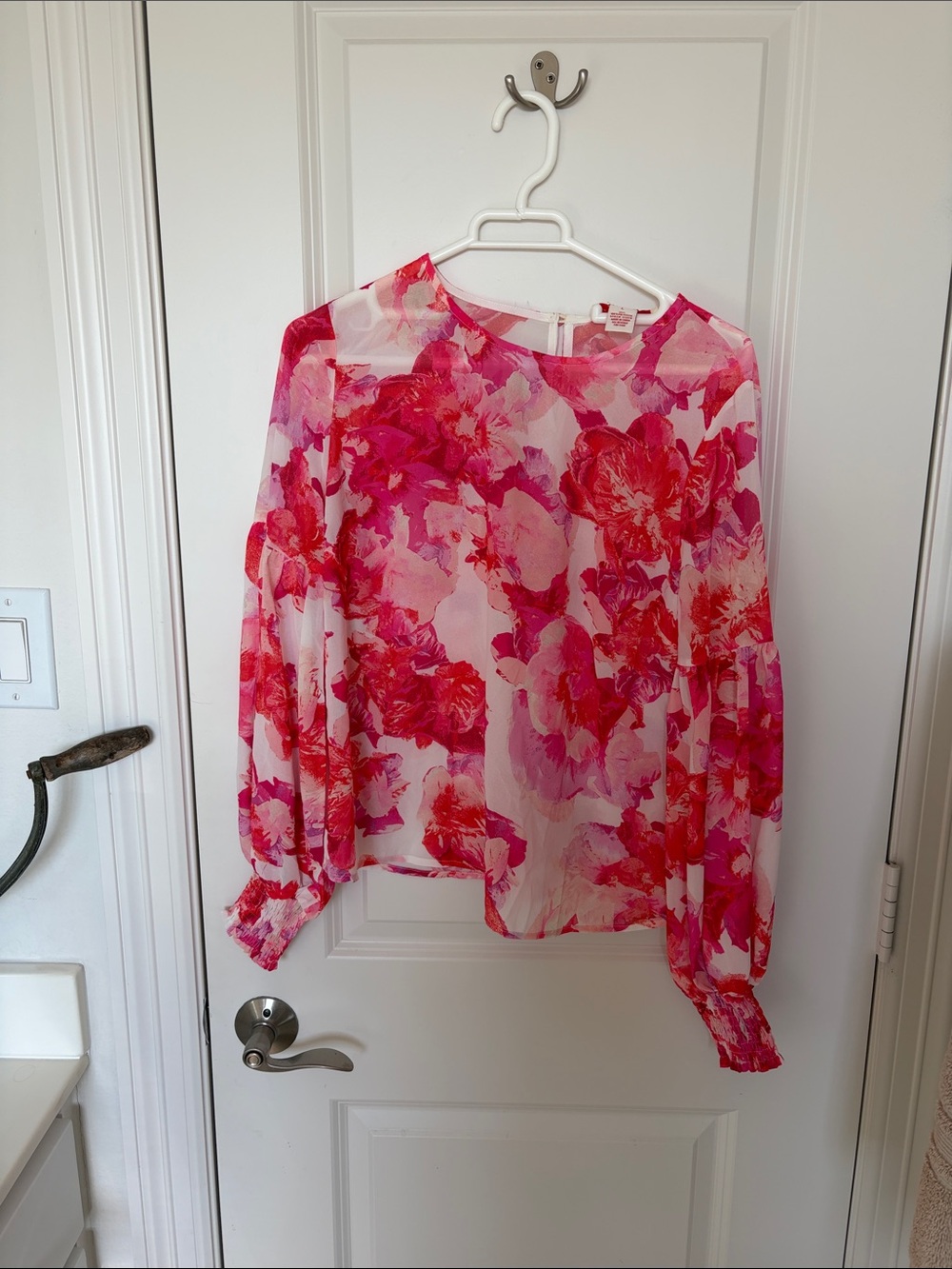 Flying Tomato Pink Floral Sheer Long-Sleeve Blouse